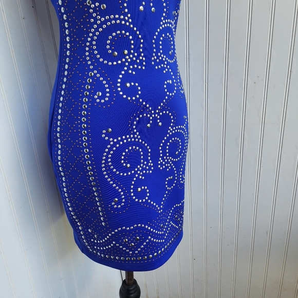 Speechless Junior's Formal Dress Blue Stretch Studded Bodycon Mini Sleveless  5 - Picture 5 of 16